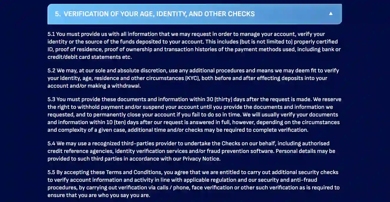 Wonaco Terms section covering KYC categories and timing
