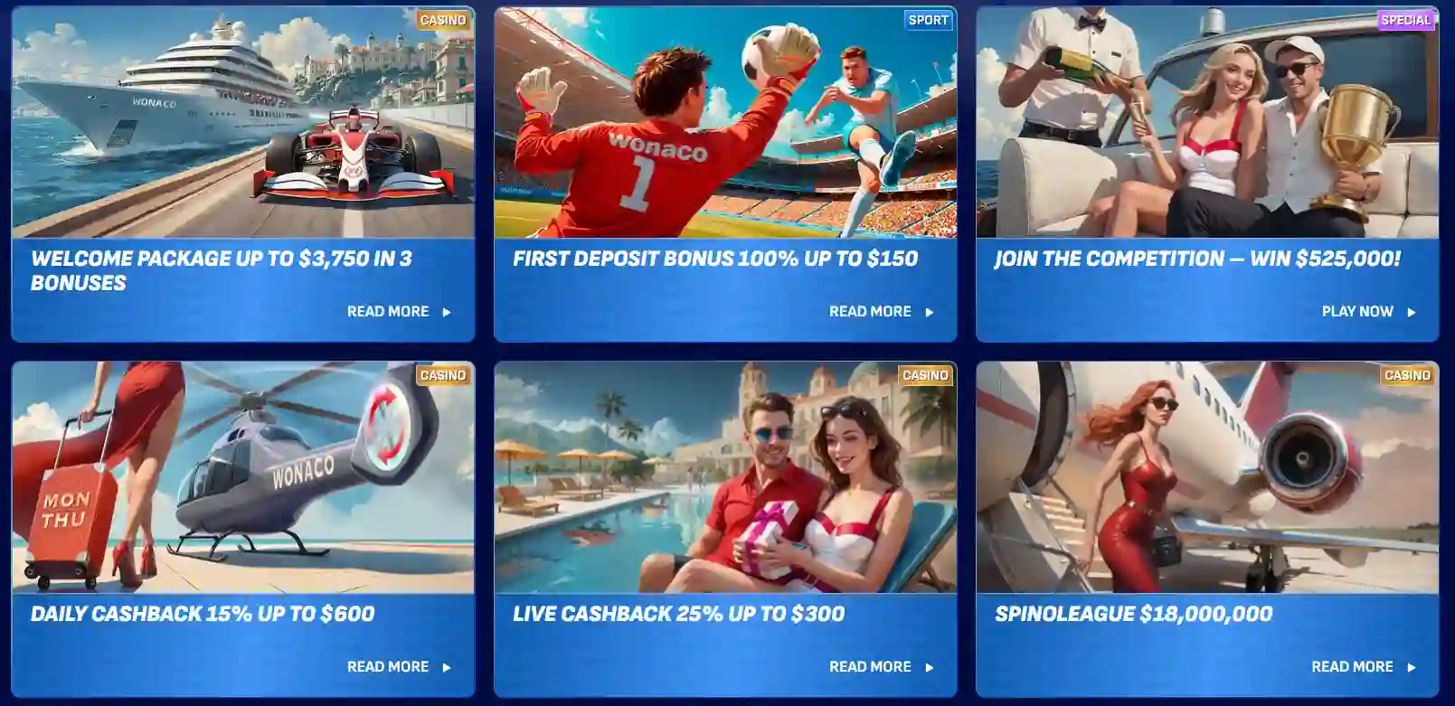 Wonaco AU weekend reload promotion showing AUD terms